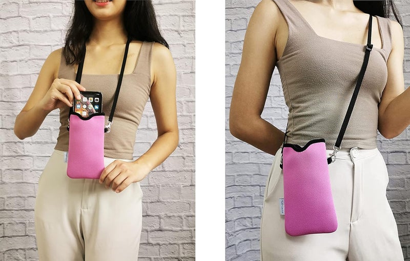 Tainada Men Women Neoprene Phone Sleeve Pouch Case Bag with Crossbody Strap/Neck Lanyard for iPhone 17/16/15/14 Pro Max, Air,16/15/14 Plus, Samsung S25, S24, A 56, A55, Google Pixel 10, 9a (Pink) - Image 2